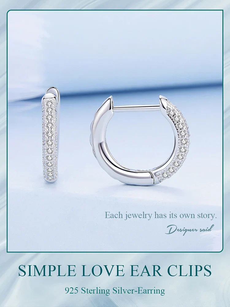 925 Sterling Silver European Simple CZ Ear Buckles Heart Hoop Earrings for Women Wedding Gift Minimalism Jewelry E737