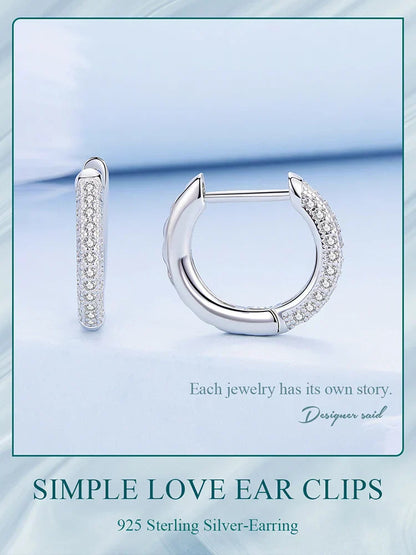 925 Sterling Silver European Simple CZ Ear Buckles Heart Hoop Earrings for Women Wedding Gift Minimalism Jewelry E737