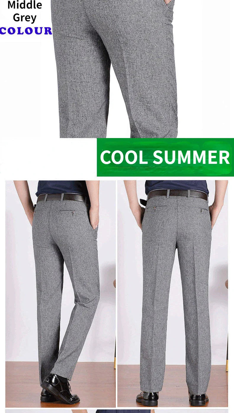 Mens Autumn Thick  Summer Thin Casual Pants Straight Formal Long Trouser Adult Solid Color Flat Design Suit Pant Business GOZBKF