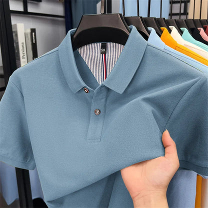 100% cotton short sleeve polo shirt comfortable lightweight high-end brand fashionable simple summer men's casual lapel T-shirt