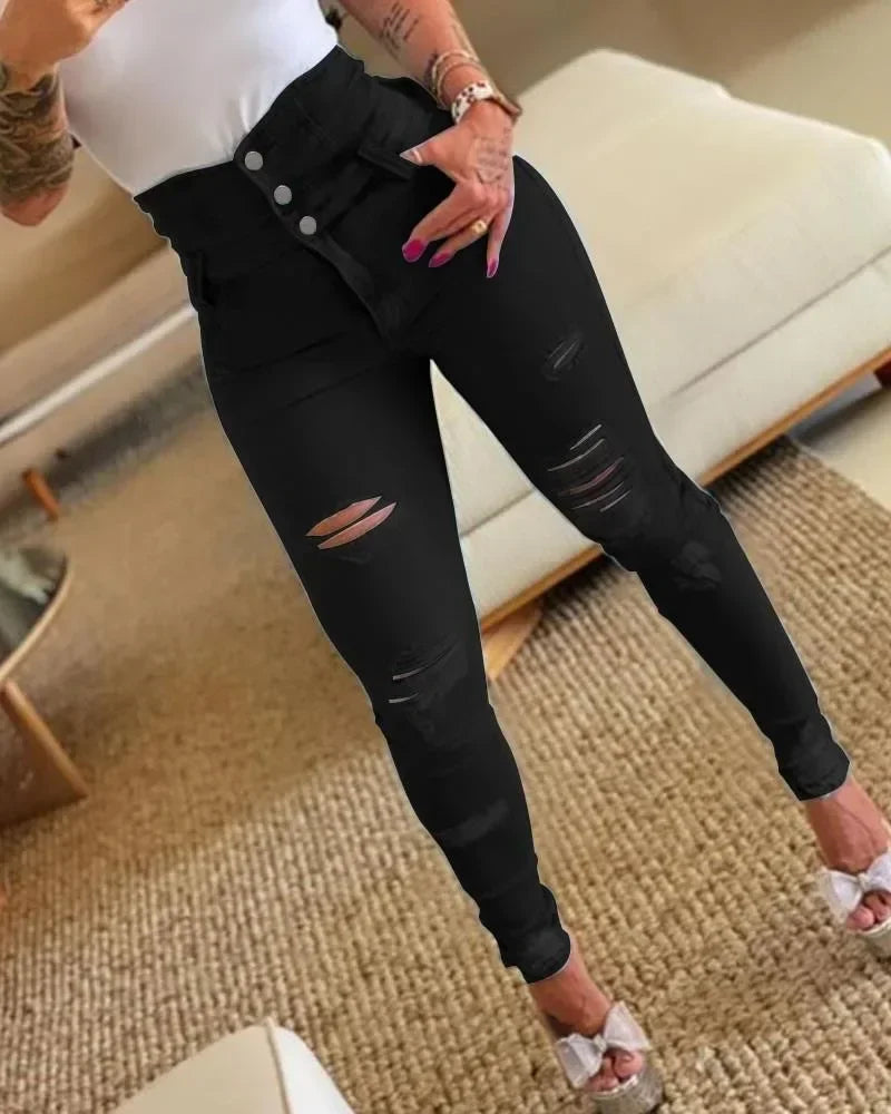 Denim Pencil Pants Washing Slim Fit Pockets Streetwear