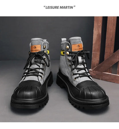Men's Shoes  Autumn and Winter Breathable High-top Boots Heightened Thick-soled All Match Canvas Casual Shoes Mens Boots