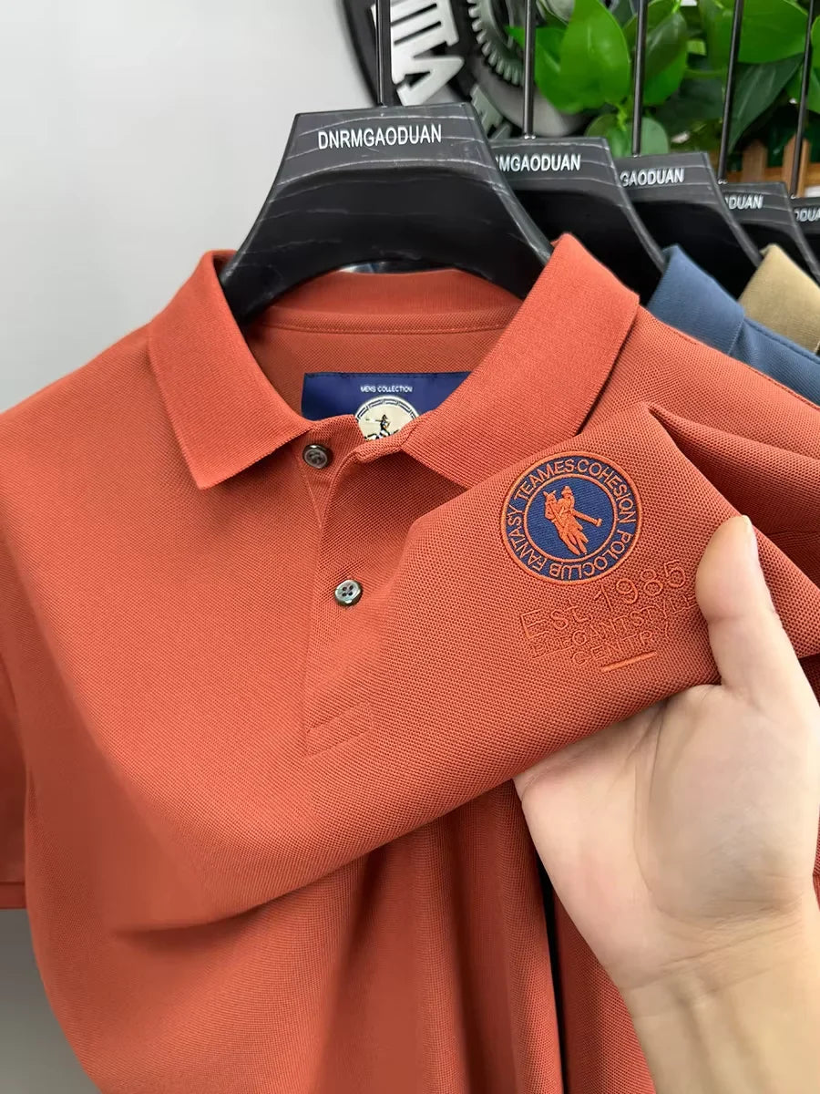 Luxury brand badge embroidery polo shirt short sleeve men's summer top fashionable breathable lightweight comfort casual T-shirt