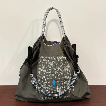 Ladies' tote bag, new nylon embroidered shopping bag, large-capacity single-shoulder bag, hand-held bag, casual style, lightweig