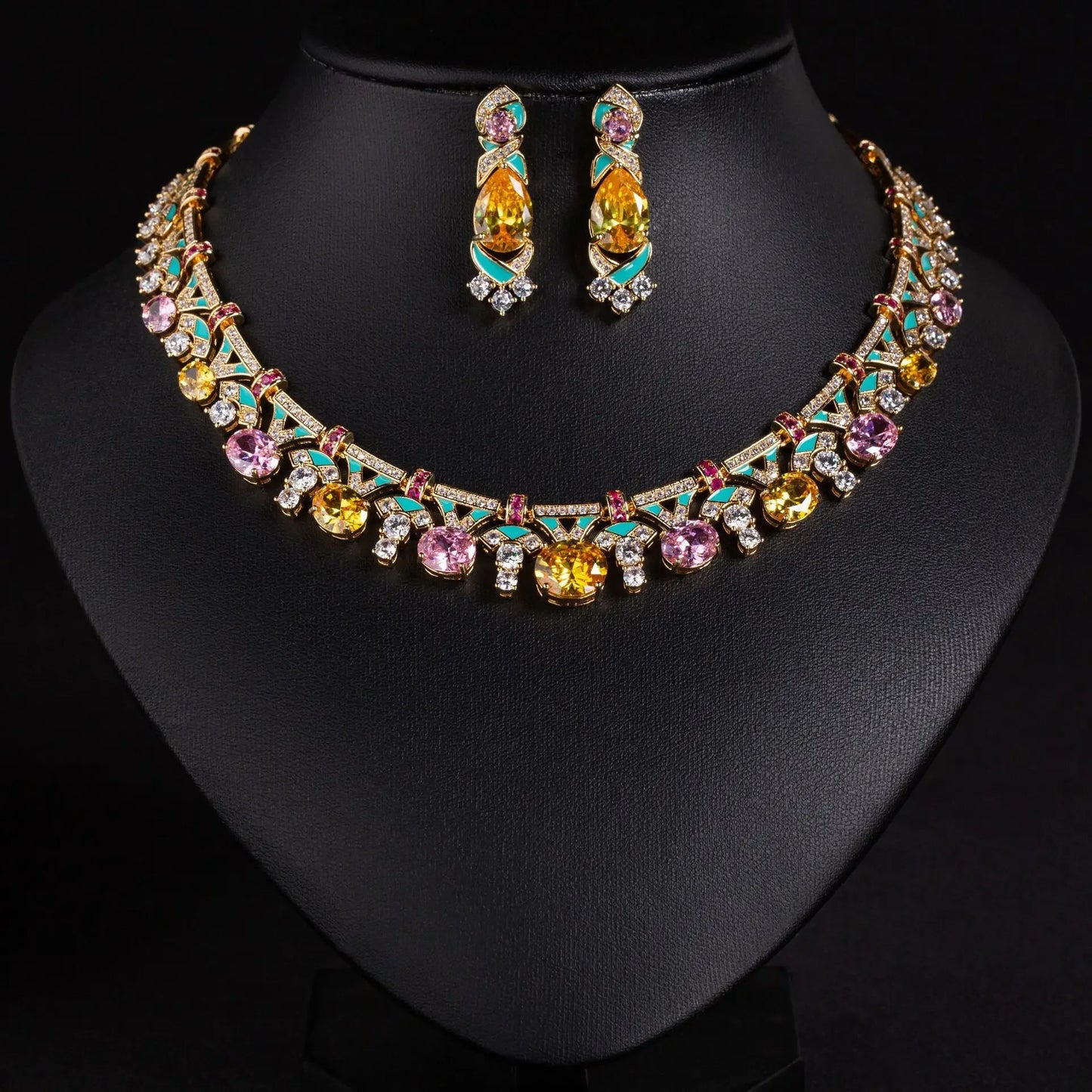 Pop Hot Stereo Jewelry Oil Painting Necklace Earrings Premium Multi-Color 2-Piece Wedding Travel Women's Holiday Gift M-1000