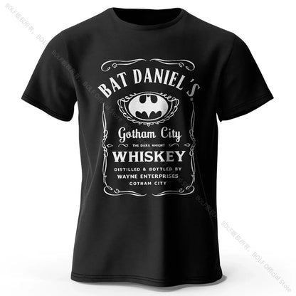 Gotham City Whiskey Printed 100% Cotton T-Shirt, Soft & Breathable Round Neck Short Sleeve Tee, Unisex Dark & Urban Style