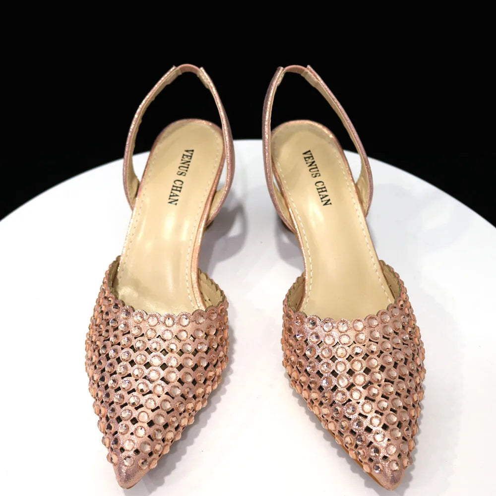 High-Heeled Pointed Toe Wedding Shoes Colorful Full Diamond Design Shoe and Bag Set for Nigeria Party