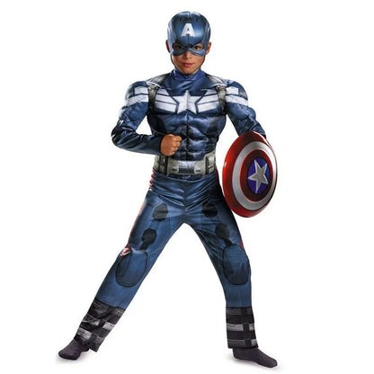3-12Y Kids Superhero Captain America Costume Movie Justice Hero Role Play Jumpsuit Holiday Gift Performance Costume with Hat