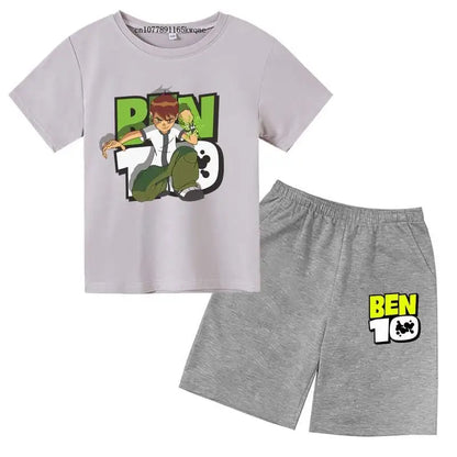 Kids Cartoon Ben Tennyson 10 Print Summer 2pcs Breathable Tees+Shorts Sports Suits 2-13Years Boys Girls Outfits Children Clothes