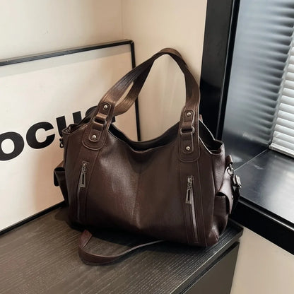 Daily Business Commuting Large Capacity Tote Hand Bags Soft Pu Leather Shoulder Bags for Women Zipper Women's Handbags Quality