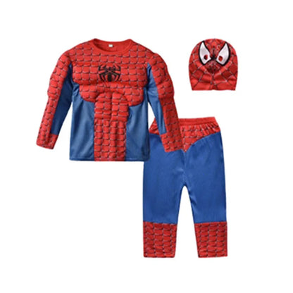 Spiderman Costume Spider-Man Muscle Suit Cosplay Superhero Avengers Boys Girls Long Sleeve Top Pant Cape Halloween Birthday Gift