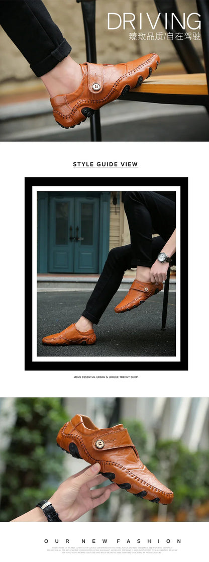 New Spring Men's handmade leather shoes, genuine leather casual shoes, breathable leather shoes, large size, walking 38-48