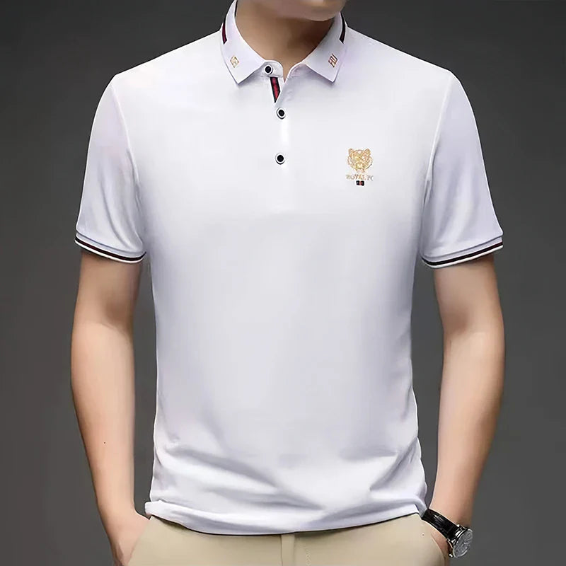 100% Cotton high-End Brand Men's Summer Exquisite Embroidery Short Sleeved Polo Shirt Trend Casual Lapel T-Shirt Men's Clothing