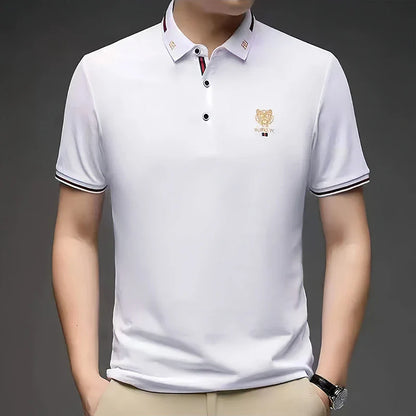 100% Cotton high-End Brand Men's Summer Exquisite Embroidery Short Sleeved Polo Shirt Trend Casual Lapel T-Shirt Men's Clothing
