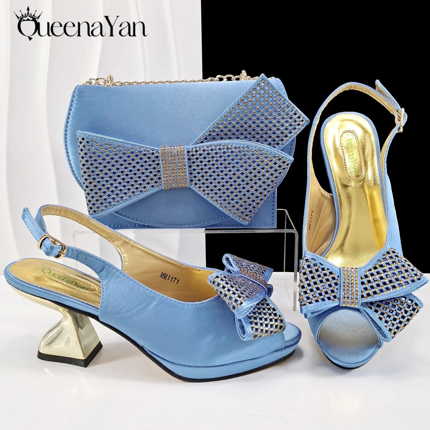 Elegant Women High Heels for Peep Toe Good Material Rhinestone Wine Sandals Italian Design Shoes and Bags Matching