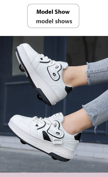 Lace-up breathable walking shoes Girls 2024 new two-wheeled retractable sports roller skates for female students outdoors