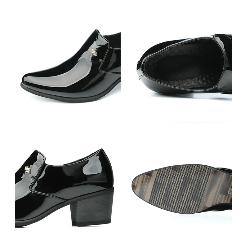 Premium leather men shoes slip on loafers European brand business casual wedding party plaid design height increasing
