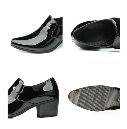 Premium leather men shoes slip on loafers European brand business casual wedding party plaid design height increasing
