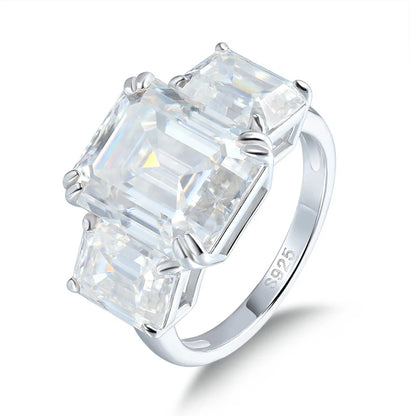 12cttw Emerald Cut Full Moissanite Engagement Ring for Women 3 Stones Sterling Silver 925 Wedding Band with Certificate