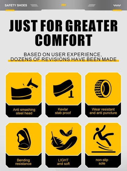 Men Work Boots Puncture-Proof  Waterproof Work Shoes Steel Toe Safety Boots Industrial Indestructible Boots Side Zipper Shoes