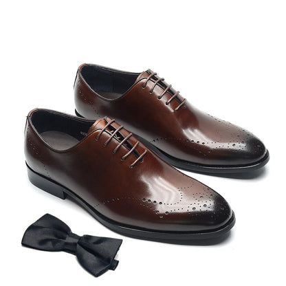 Italian Luxury Men's Dress Shoes Business Wedding Genuine Leather Mens Oxford Shoes Whole Cut Wingtip Brogue Formal Shoes Man