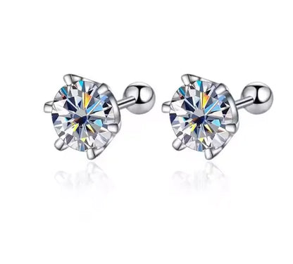 TY 0.3-2CT Moissanite Earrings 925 Sterling Silver Round Cut Stud Earrings Piercing Earrings for Men and Women Fine Jewelry
