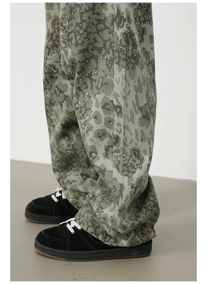 Tide Camouflage Jeans Men's Ins Loose Straight Wide Leg Casual Denim Pants Loose Male Trousers 12C2036