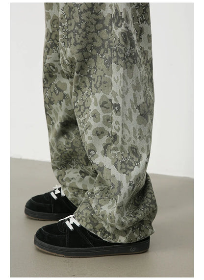 Tide Camouflage Jeans Men's Ins Loose Straight Wide Leg Casual Denim Pants Loose Male Trousers 12C2036