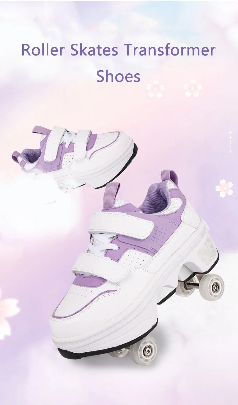 Children Wheels Shoes Roller Sneakers With 4 Wheels Skates Adult Runaway Parkour Deformation Shoes For Women Men Youth Kids Gift