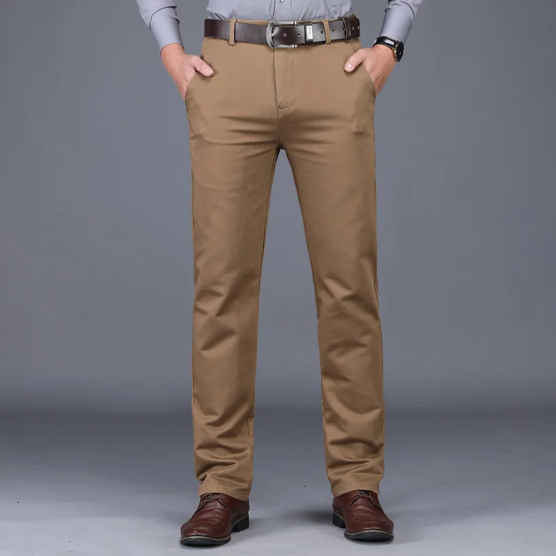 Business Men's 98% Cotton Straight Casual Pants Plus Size Loose Stretch Autumn Winter Office Trousers Classic Male Clothing