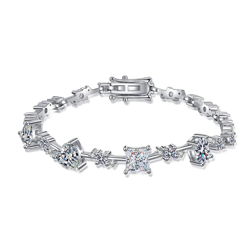 6.07-6.43CTTW Princess Cut Moissanite Tennis Bracelet for Women Full Diamond S925 Sterling Silver Plated Platinum Bangle