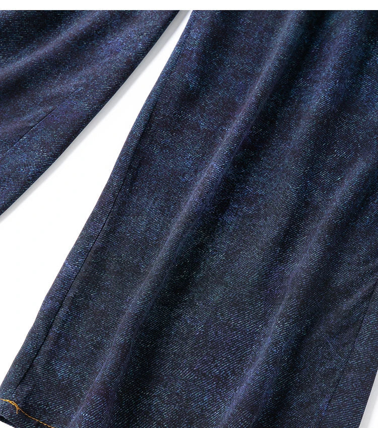 Women Pants 100% Mulberry Silk 16 momme Silk Loose Type Wide Leg Navy Jeans Printed Long Pants Trousers With Pockets L XL M1155