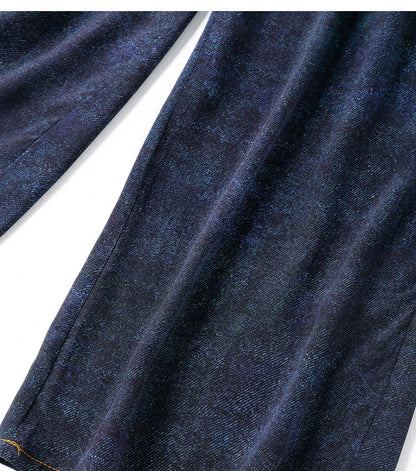 Women Pants 100% Mulberry Silk 16 momme Silk Loose Type Wide Leg Navy Jeans Printed Long Pants Trousers With Pockets L XL M1155