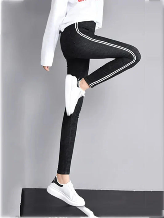Side Striped Skinny Stretch Pencil Jeans Pants Women Elastic High Waist Vaqueros Vintage Oversize 5xl Ankle Length Denim Spodnie