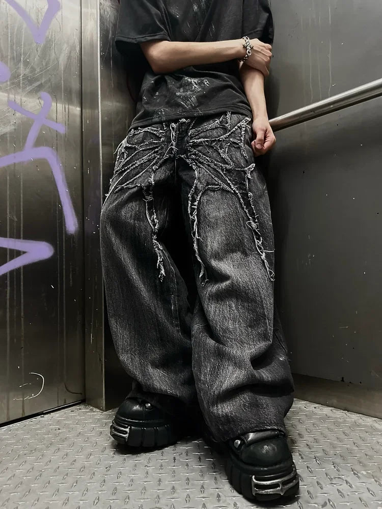 Vintage Y2K Baggy Jeans Splicing embroidery Pattern high quality jeans Hip Hop Gothic Streetwear men women Casual wide leg jeans