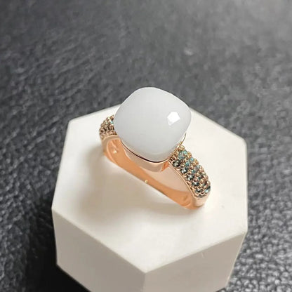 10.6mm Topaz Ring For Women Inlay Light Blue Zircon Candy Water Drop Crystal Ring Rose Gold Plated Jewelry Gift