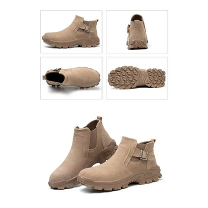 Cowhide and Suede Work Shoes  Outdoor Anti Smashing Safety Desert Boots Chelsea Men's Fashionable Steel Toe Cover Safety Boots