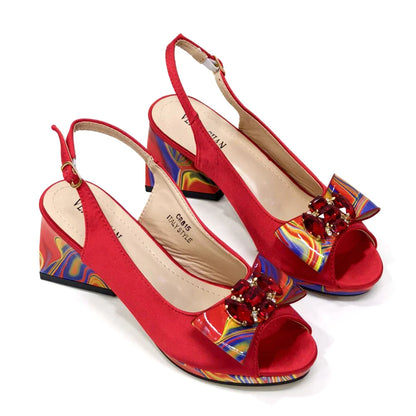 Fashion Purple Color Painted Rhinestones Elegant Peep Toe Sandals Shoes and Bag Set Italian Heels for Womens