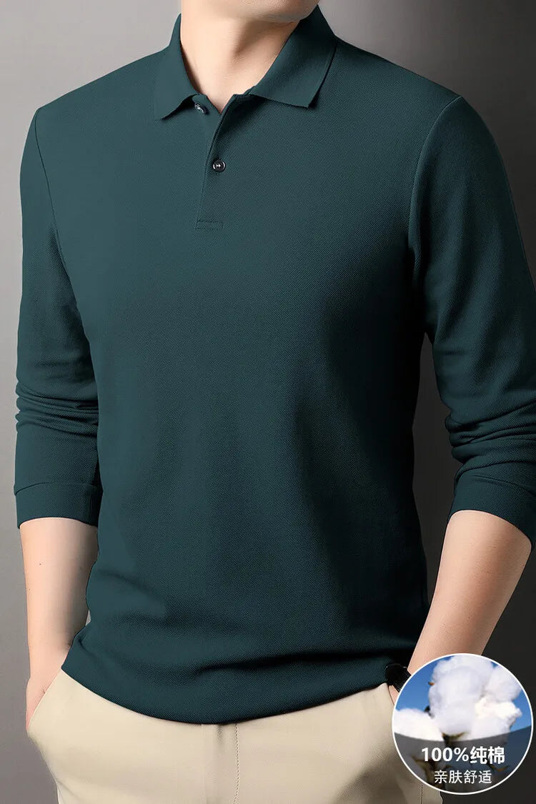 100% Cotton Polo Shirt, Four Seasons Universal  Leisure Long Sleeve, Breathable Lapels T-shirt, Perfect for Golf Sports Durable