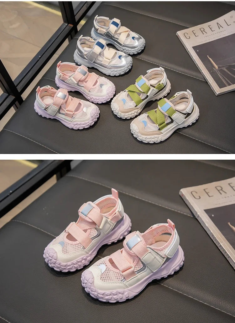 Children Sports Sandals 2024 Summer New Girls Mesh Running Shoes Kids Fashion Versatile Princess Sports Shoes Wear-resistant