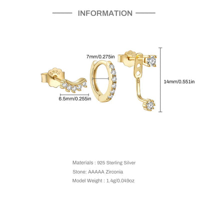 925 Sterling Silver 3PCS DIY Hoop Earring With Piercing Stud Earring Set Women Men Party Wedding Jewelry Set pendientes 925