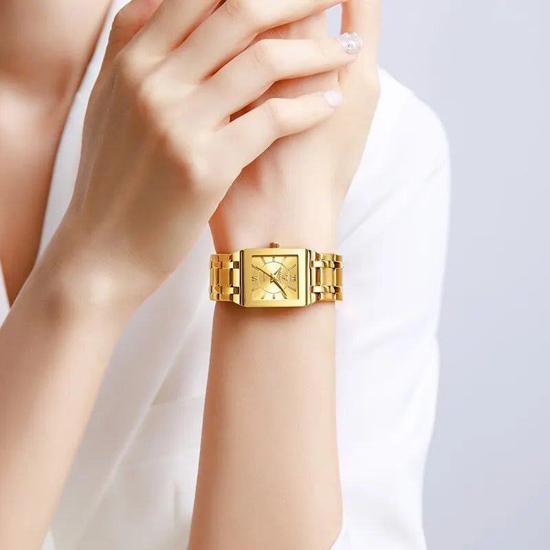 Luxury Quartz Wristwatches For Women Men Business Watch Simple Design Black Gold Stainless Steel Waterproof Quartz Clock