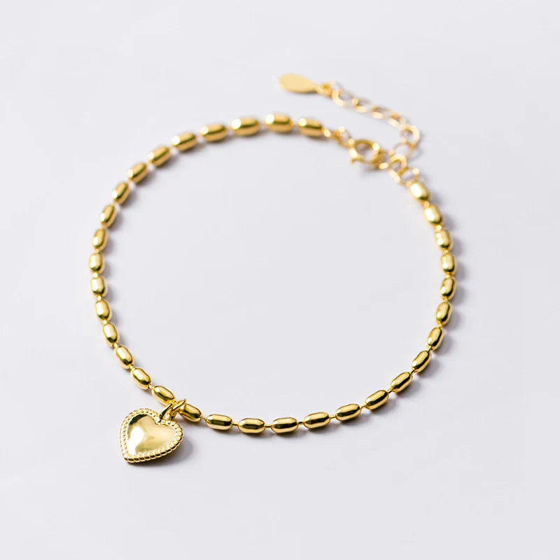 Hight Quality 100% 925 Sterling Silver Heart Bracelet for Women Adjustable Geometric Oval Link Chain Fine Jewelry Bijoux