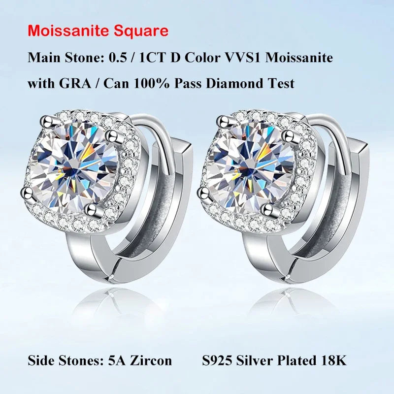 New In 1-2cttw D Color Moissanite Hoop Earrings for Women S925 Silver Party Small Ear Buckle Wedding Earring Wholesale