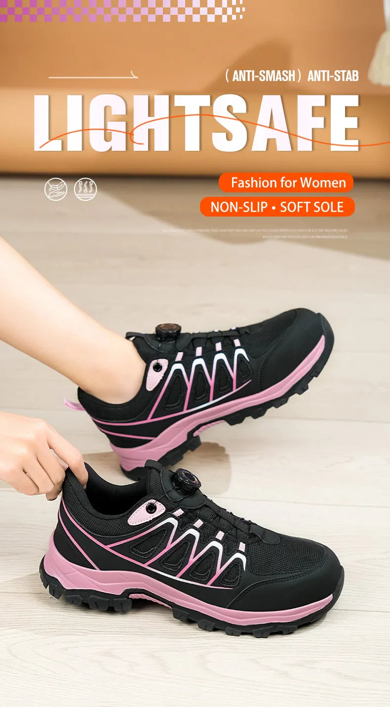 Rotating Button New Safety Shoes Women Anti-smash Anti-puncture Work Shoes Fashion Female Sport Shoes Security Protective Shoes