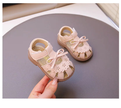Summer Baby Girls Sandals Cut-Outs Lace Princess Shoes Children Sandals Anti Slip Soft Sole Toddler Kids Beach Shoes Size 15-25