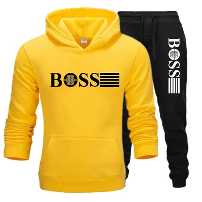 Winter and autumn fleece thickened hooded pullover sweater jacket for men, casual sports outfit, two-piece set for men