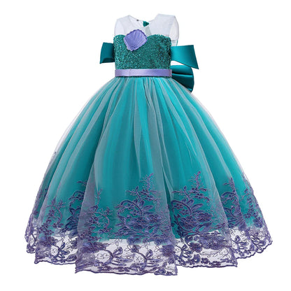 Little Mermaid Ariel Princess Costumes Young Girls Purple Dress Kids Cosplay Carnival Gown Birthday Tutu Dresses Summer New Wear