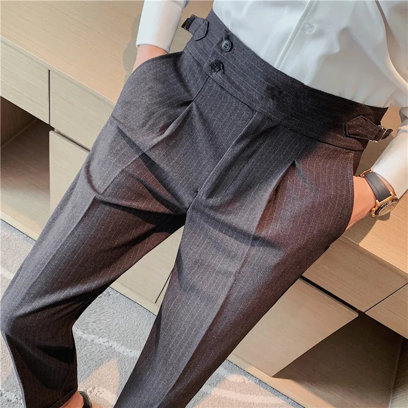 Men British Style Suits Pants New Male Solid High Waist Trousers High Quality Men Formal Slim Fit Business Casual Suit Pants