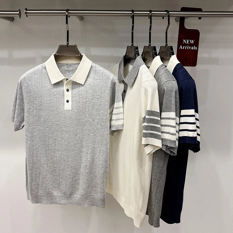 2026 Men's Short Sleeved Polo Shirt with High-end Feel, Summer Thin Design, Knitted Collar, Linen T-shirt As Base